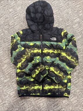 The North Face Kids' Hooded Jacket - Black & Neon Green Camo
